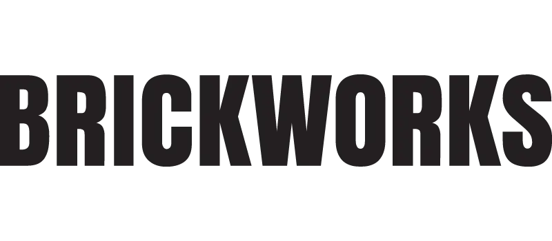 Bold black text in capital letters spelling "BRICKWORKS" on a white background, reflecting some of the best duplex designs imagined by a Sydney duplex architect.