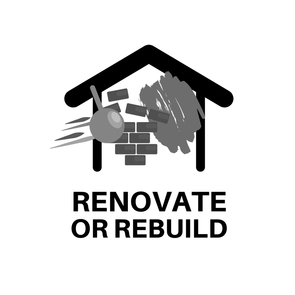 A logo features a rooftop silhouette above a partially constructed brick wall. A paint roller and paint brush cross over the wall. The words "REACHOUT OR REACT" are written below the design, symbolizing collaboration in achieving the best duplex designs with a Sydney architect.